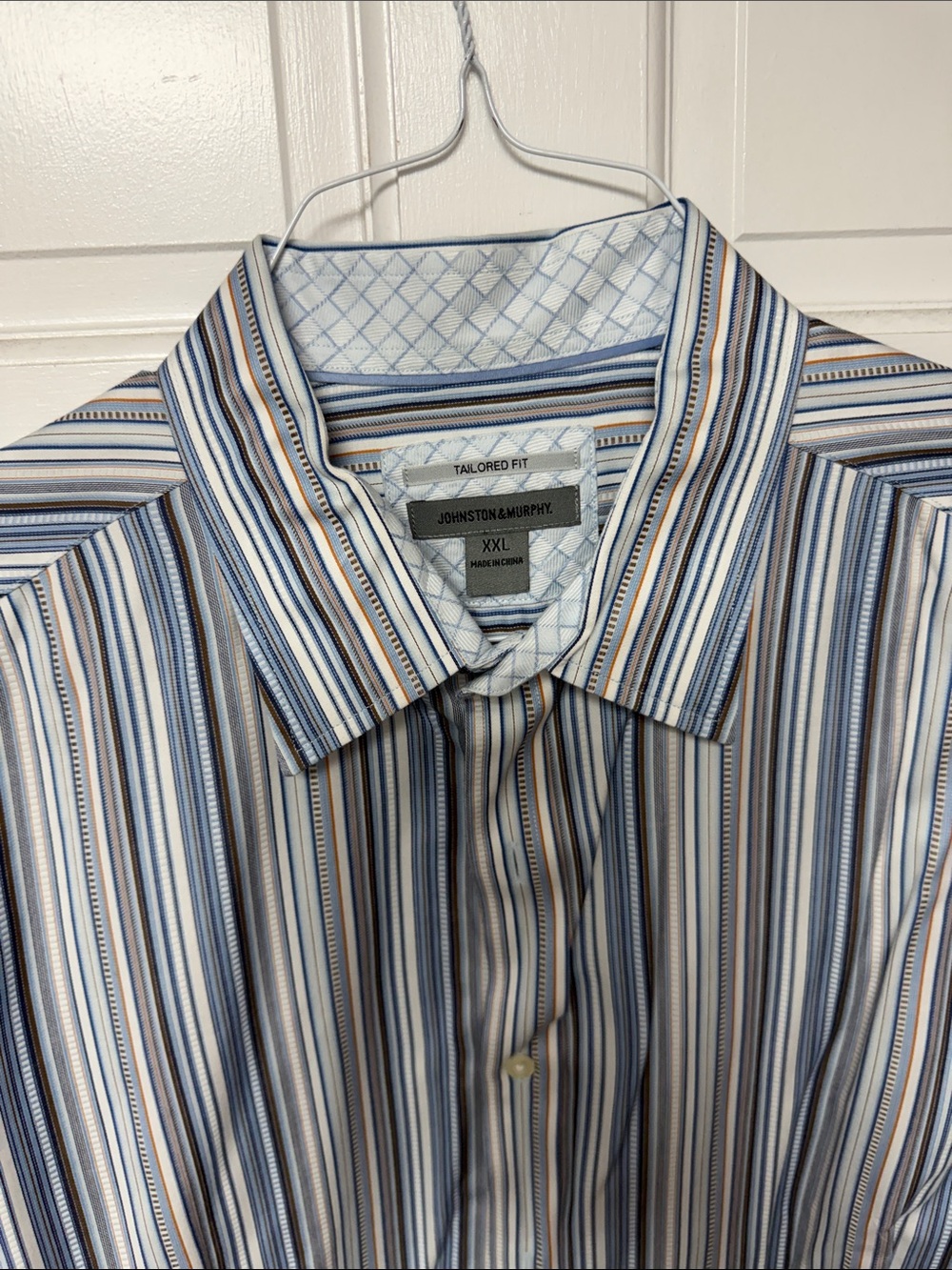 Johnston & Murphy Blue and Tan Striped Dress Shirt